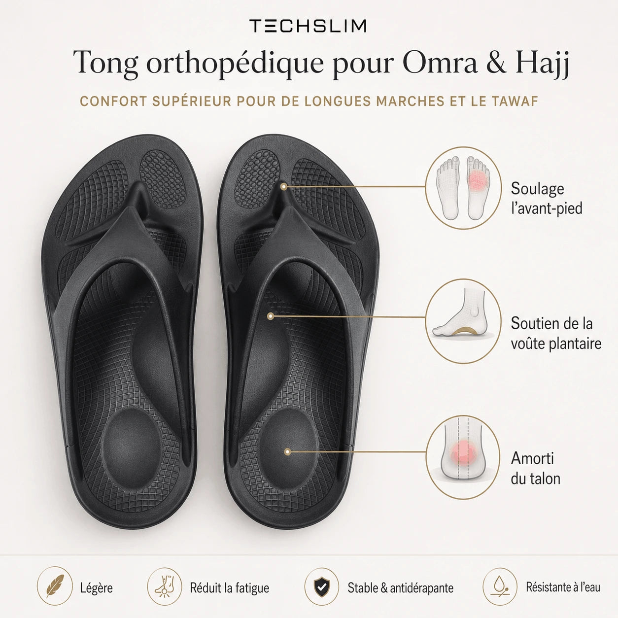Tong Ergonomique Techslim – Confort Absolu pour Omra & Hajj